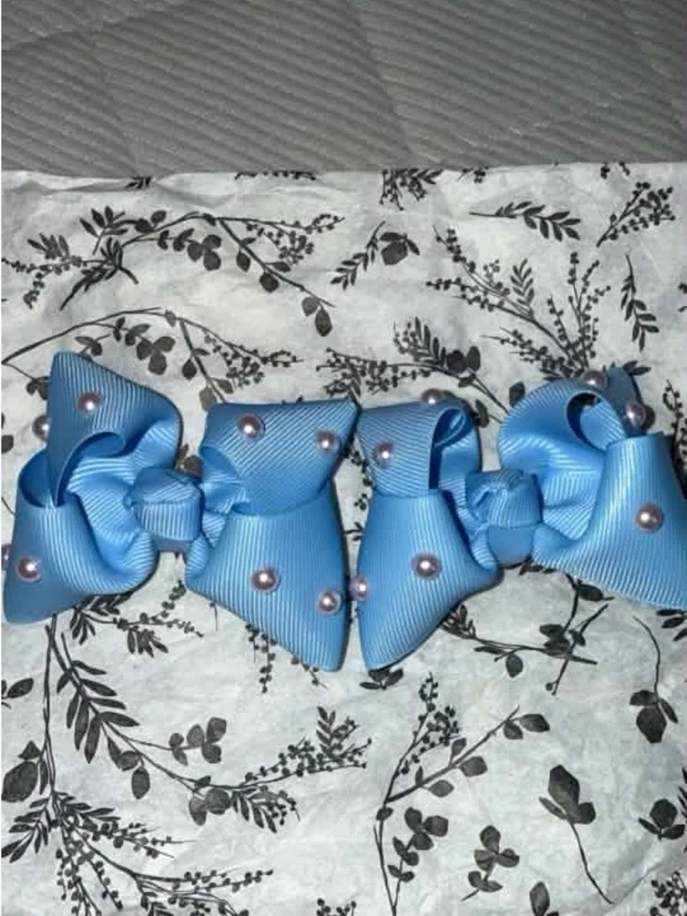 Light Blue Pearl-Studded Double Hair Bows for Kids